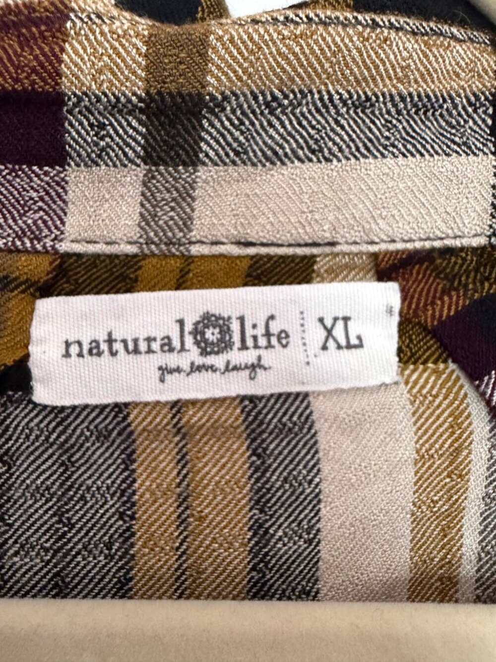 Natural Life Plaid Long Sleeve Shirt Maxi Dress Boho Chic Whimsigoth Brown - XL - Picture 6 of 10